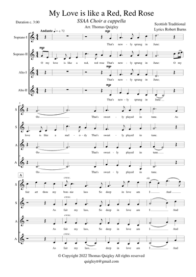 My Love is Like a Red, Red Rose (SSAA a cappella) (arr. Thomas Quigley)