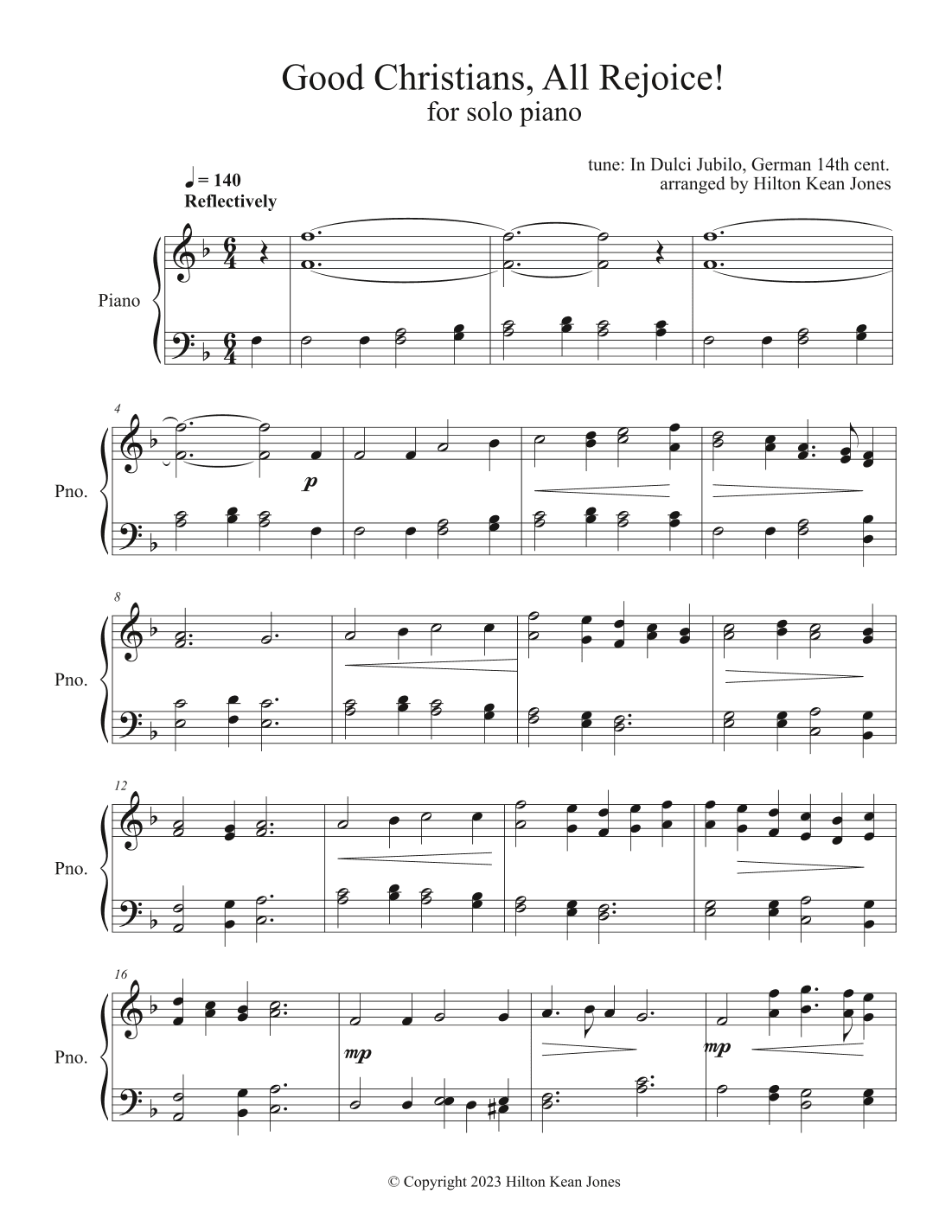 Good Christians, All Rejoice! (solo piano) (arr. Hilton Kean Jones)