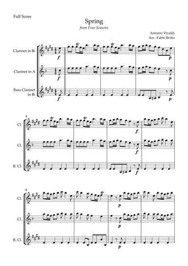 Spring (from Four Seasons of Antonio Vivaldi) for Clarinet Trio (arr. Fabio Britto)