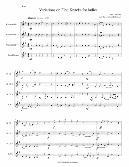Fine knacks for ladies (with variations) - for clarinet quartet (arr. David Warin Solomons)