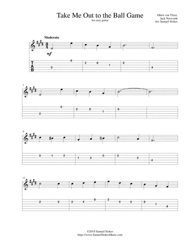 Take Me Out to the Ball Game - for easy guitar with TAB (arr. Samuel Stokes)