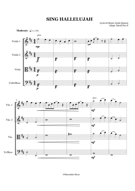 Sing Hallelujah String Quartet/Orchestra Score + Set of Parts (arr. David Puc Narvaez)