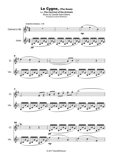 The Swan, (Le Cygne), by Saint-Saens, Duet for Violin and Clarinet (arr. David McKeown)