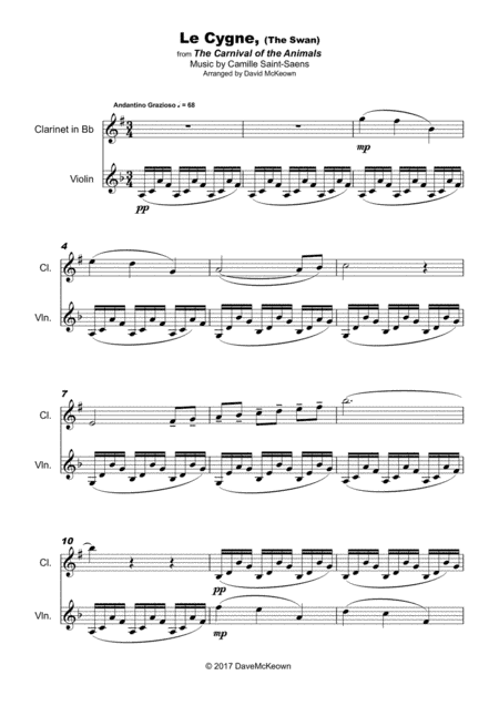 The Swan, (Le Cygne), by Saint-Saens, Duet for Violin and Clarinet (arr. David McKeown)