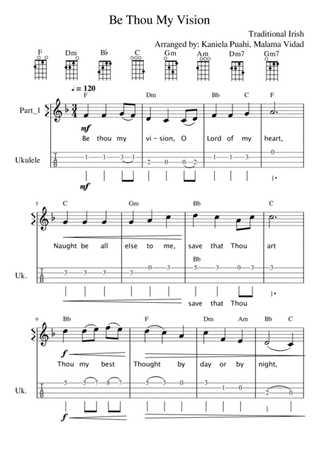 Be Thou My Vision Intermediate Ukulele Tabs/Fingerpicking (arr. Kaniela Puahi, Malama Vidad)