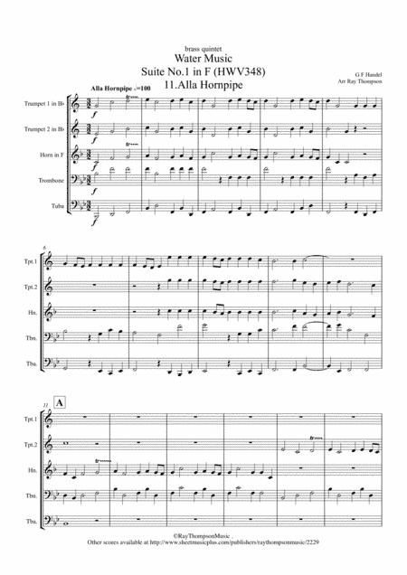 Handel:.Alla Hornpipe from Suite No.1 in F "The Water Music" (Wassermusik) - brass quintet (arr. Ray Thompson)