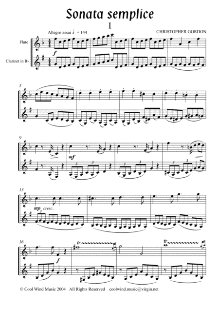 Simple Sonata (for Flute, or Oboe, and Clarinet in Bb)