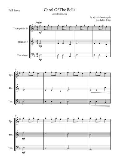 Carol Of The Bells (Christmas Song) for Brass Trio (arr. Fabio Britto)