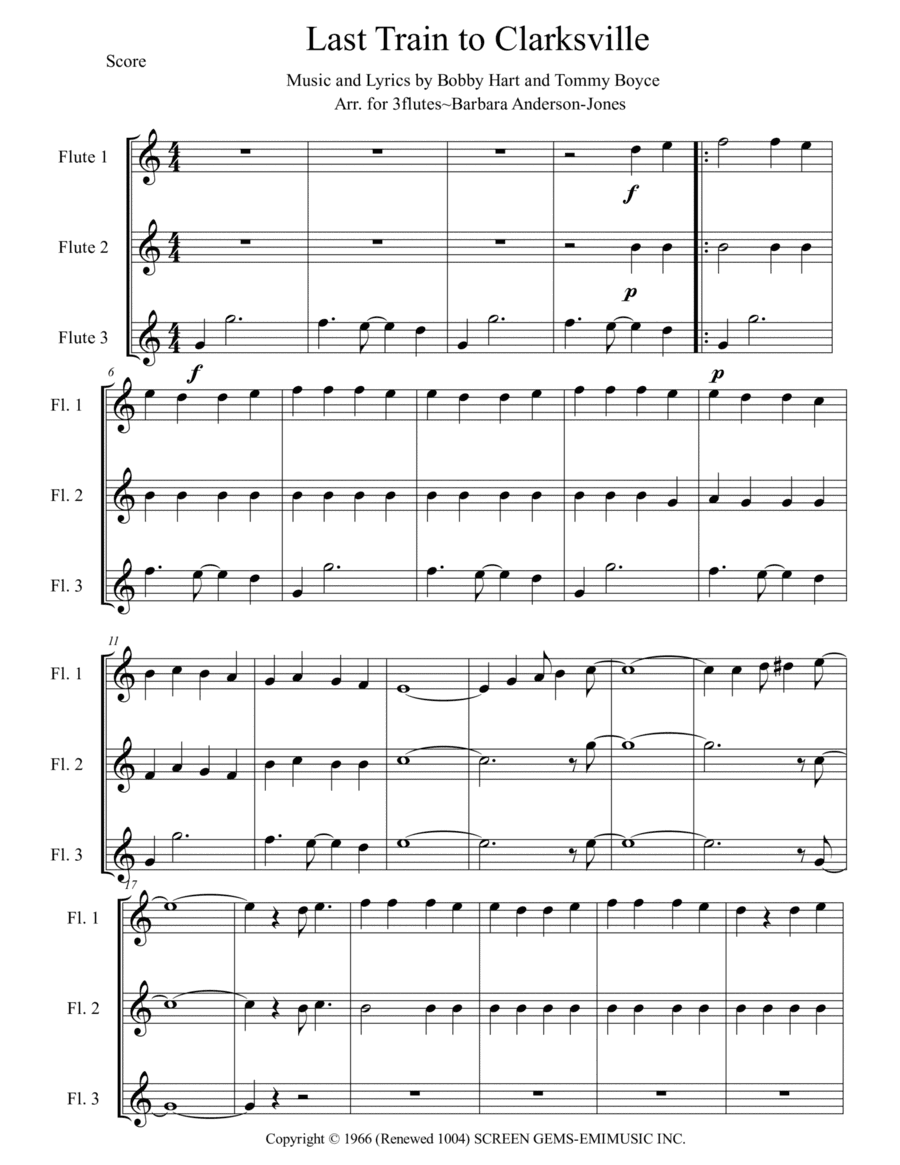Last Train To Clarksville (arr. Barbara Anderson-Jones)