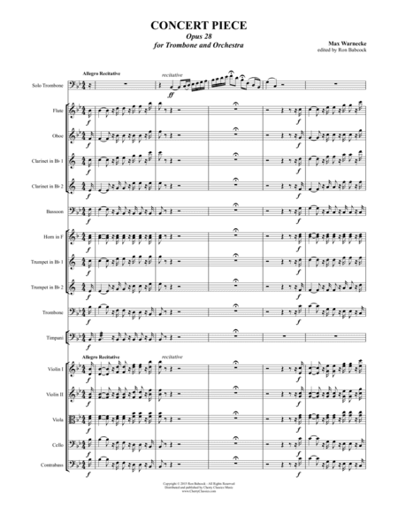 Warnecke - Concert Piece, Opus 28 for Solo Trombone and Orchestra, arranged by Ronald Babcock (arr. Ronald Babcock)