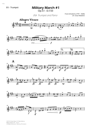 Military March No.1, Op.51 - Bb Trumpet and Piano (Individual Parts) (arr. César Madeira)