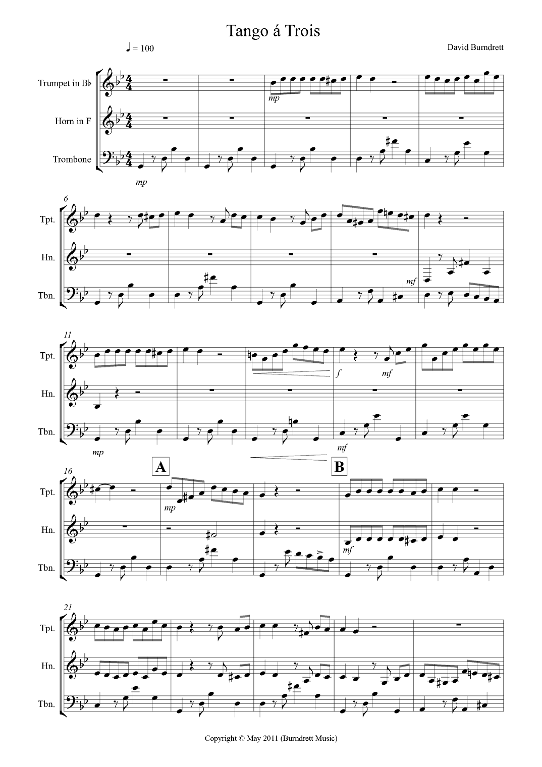 Tango á Trois for Brass Trio