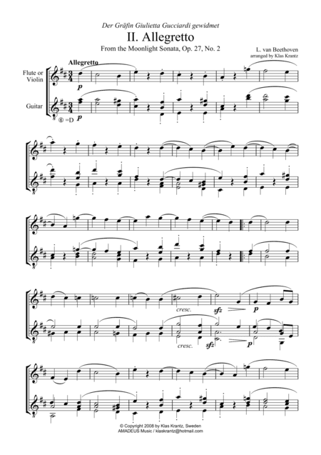 Allegretto (Moonlight Sonata) for flute and guitar (arr. Amadeus Music)
