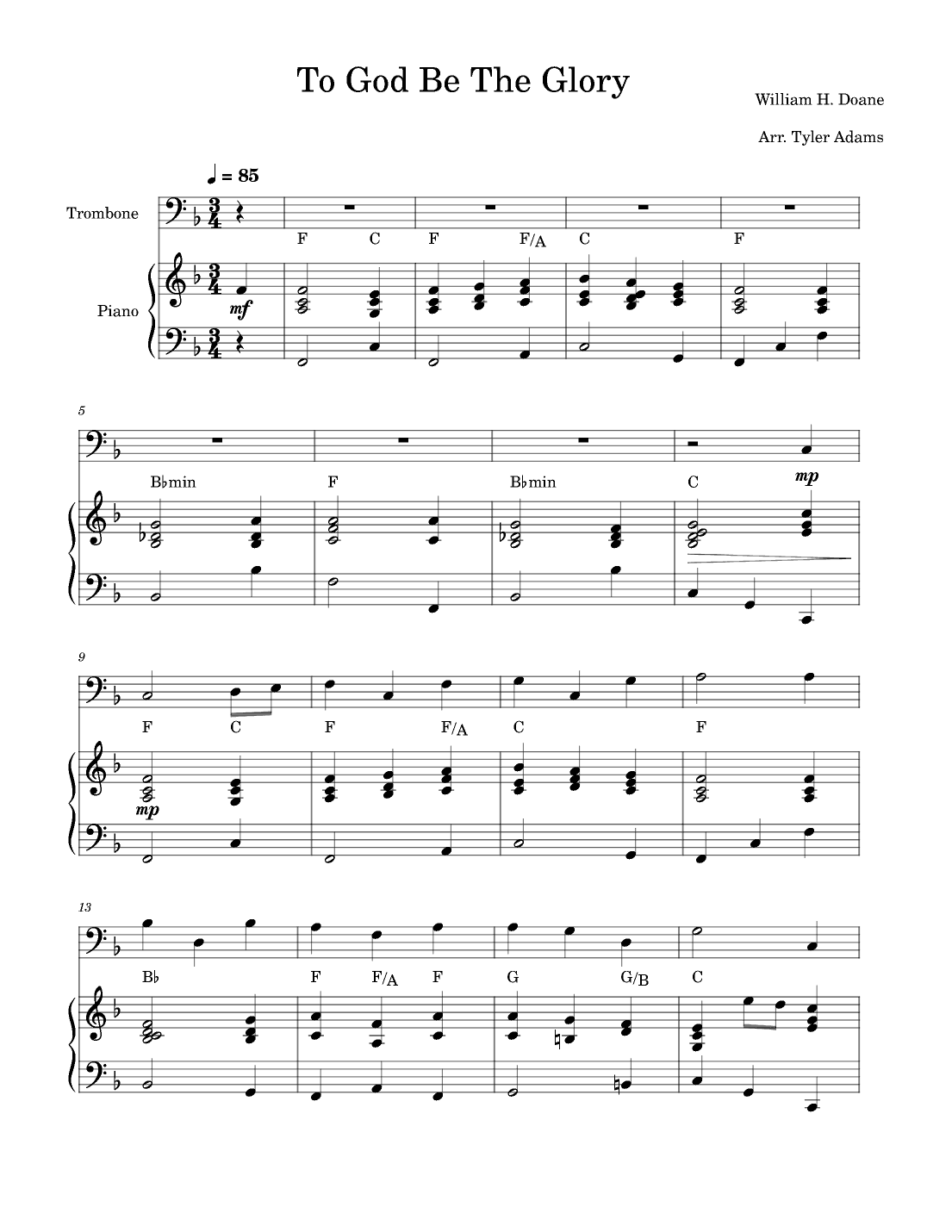 To God Be The Glory (Trombone Solo and Piano) (arr. Tyler Adams)