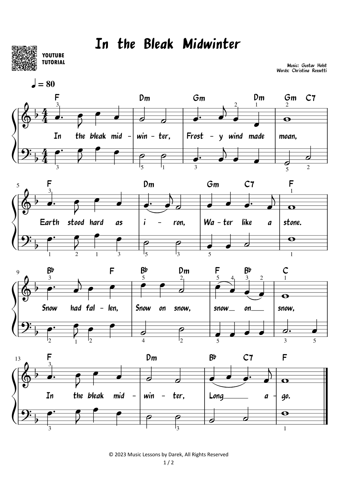 In the Bleak Midwinter - Christmas Carol [EASY PIANO] (arr. Darek)