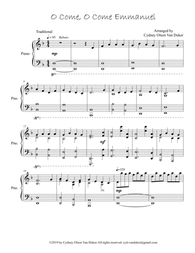 O Come, O come Emmanuel piano solo (arr. Cydney Olson Van Duker)