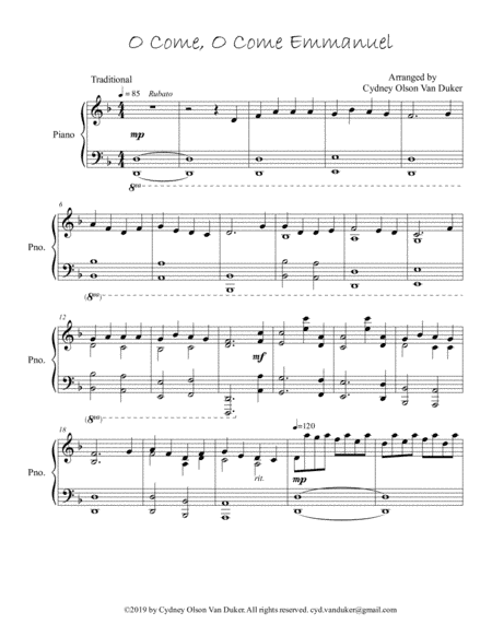 O Come, O come Emmanuel piano solo (arr. Cydney Olson Van Duker)