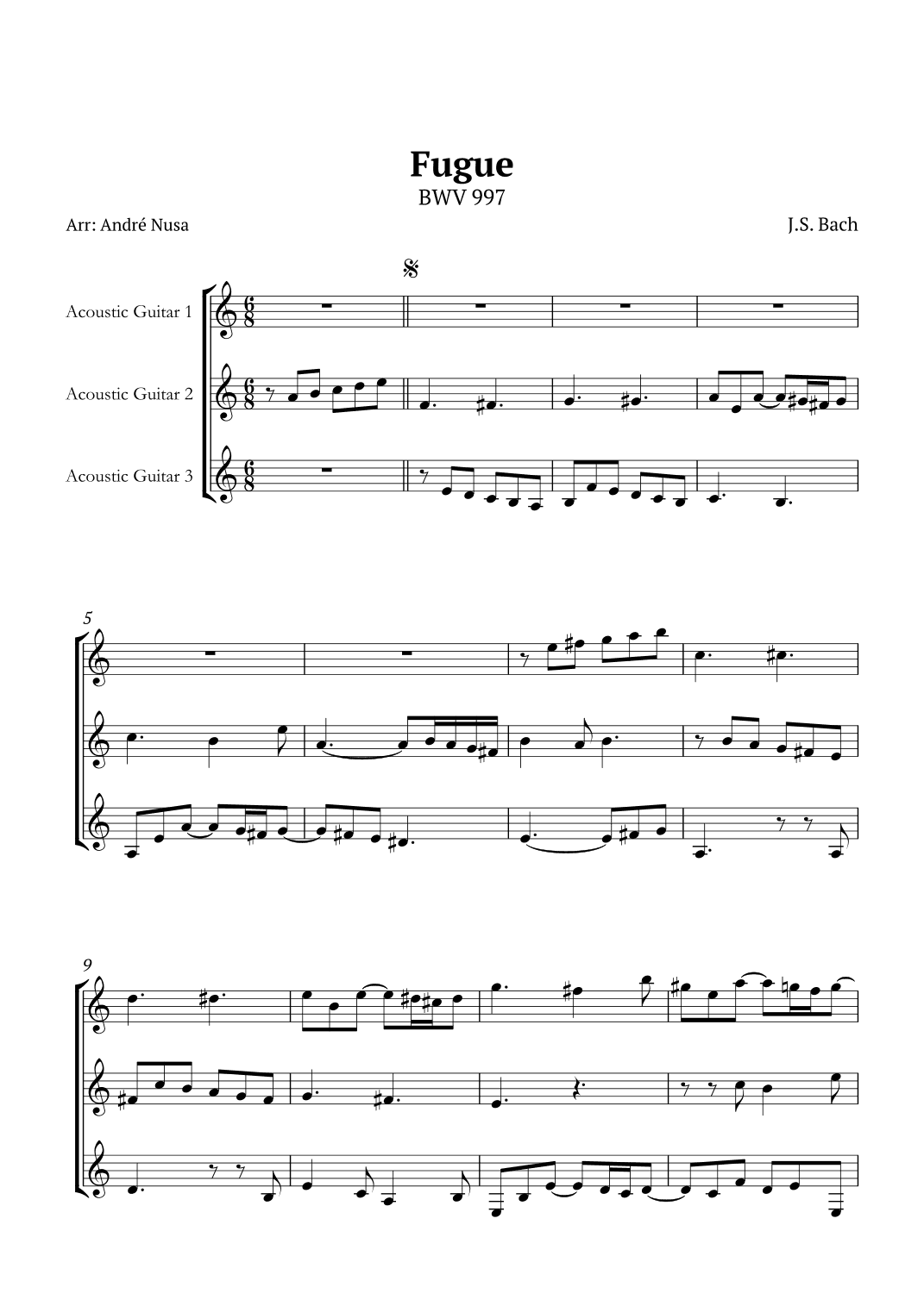 Fugue BWV 997 for guitar trio (arr. André Nusa)
