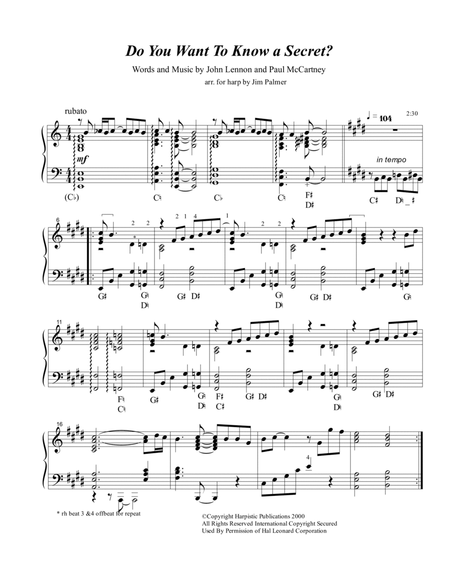 Do You Want To Know A Secret? (arr. Jim Palmer)