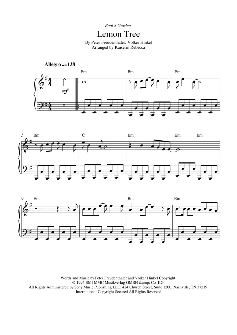 Lemon Tree (arr. Kaiserin Rebecca)