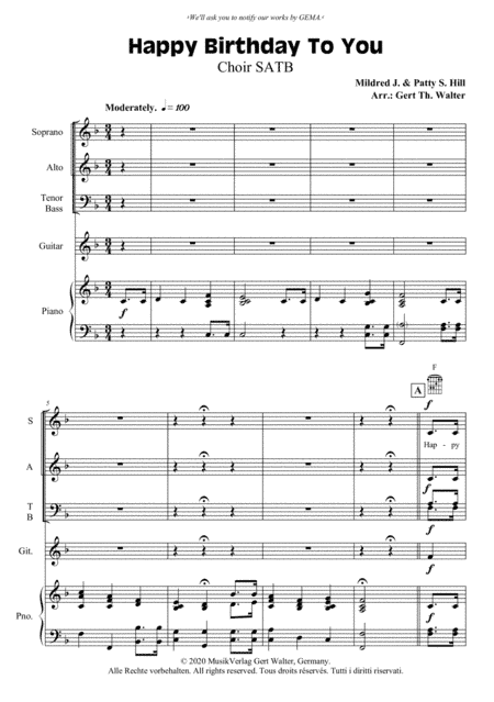 Happy Birthday To You (arr. Gert Th. Walter)