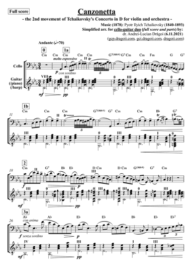 Tchaikovsky (Pyotr Ilyich) - Canzonetta (the 2nd movement of Tchaikovsky's Concerto in D for violin (arr. Andrei Lucian Dragoi)