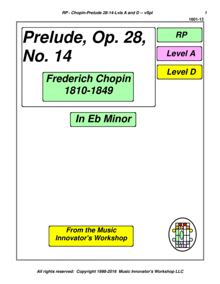 Chopin - Prelude - Opus 28, No. 14 - (Key Map Tablature) (arr. John M. Honeycutt)