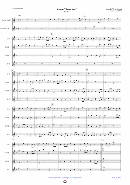 Canon "Bona Nox" (Mozart) (arr. Josef STASTNY)