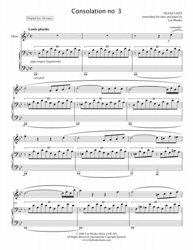 Liszt - Consolation  No. 3 in D flat; transcribed for oboe and piano (arr. Len Rhodes)