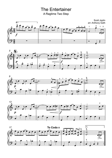 The Entertainer - A Ragtime Two Step - Easy Piano Solo (arr. Anthony Gath)