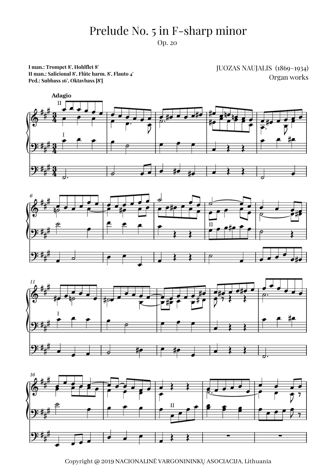 Prelude No. 5 in F-sharp minor, Op. 20 by Juozas Naujalis (1869–1934)