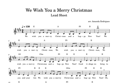 We Wish You a Merry Christimas - Easy Lead Sheet in E Major (arr. Amanda Rodrigues)