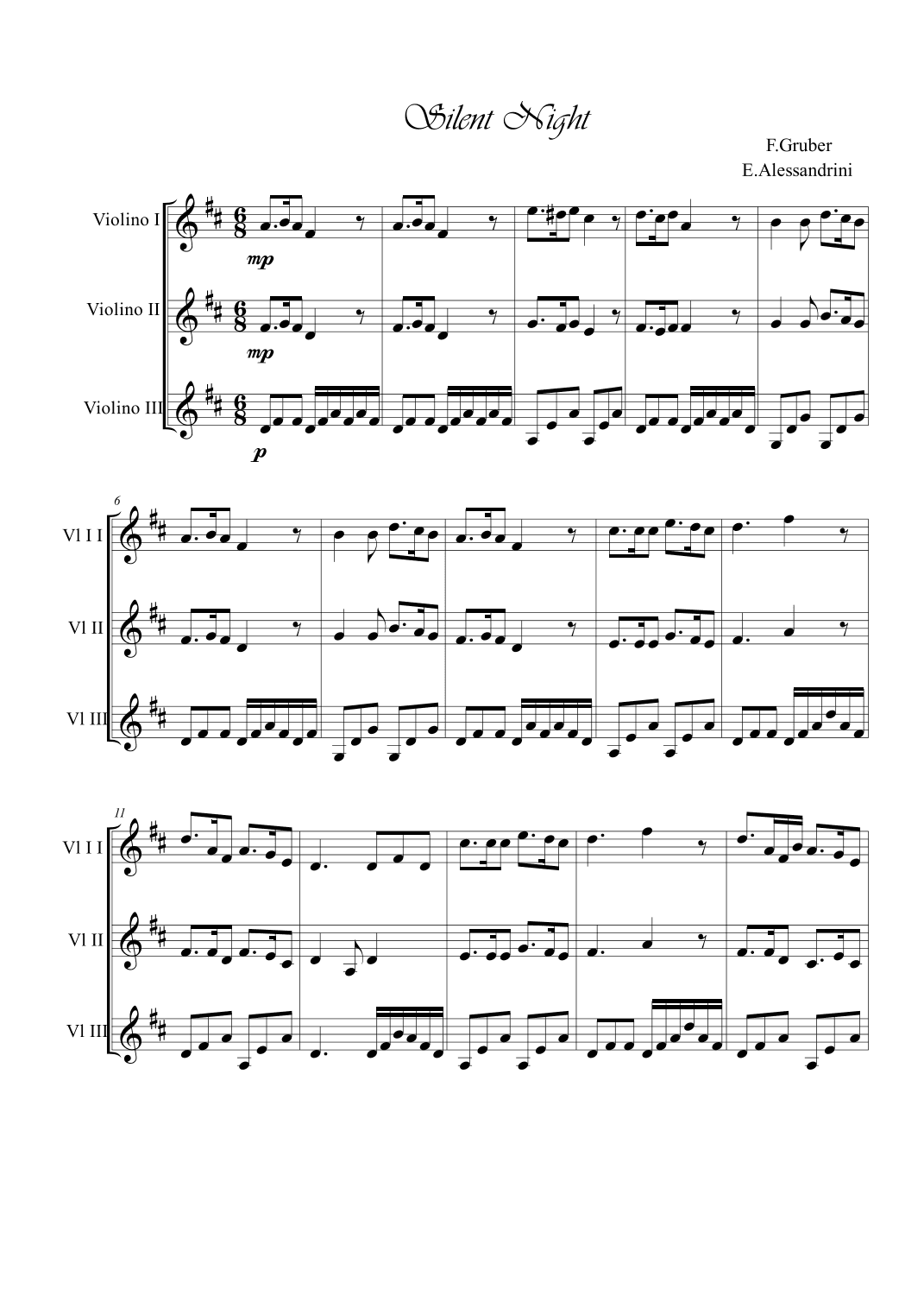 Silent Night. Violin trio (arr. Ester Alessandrini)