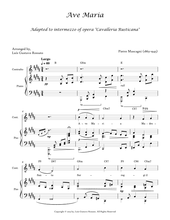 Mascagni - Ave Maria ( CONTRALTO - B Major) (arr. Luís Gustavo Rossato)