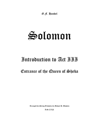 Solomon, Introduction to Act III, Entrance of the Queen of Sheba (arr. Michael D. Blostein)
