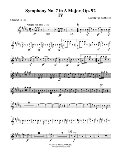 Beethoven Symphony No. 7, Movement IV - Clarinet in Bb 1 (Transposed Part), Op. 92 (arr. Doug Clyde)