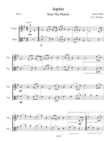 Jupiter (from The Planets) for Violin and Viola Duet (arr. B. C. Dockery)