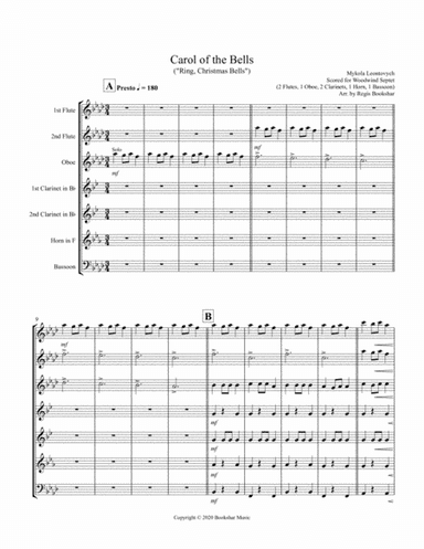 Carol of the Bells (F min) (Woodwind Septet - 2 Flute, 1 Oboe, 2 Clar, 1 Hrn, 1 Bassoon) (arr. Regis Bookshar)