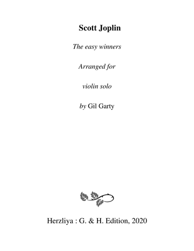 Easy winners (arrangement for violin solo) (arr. Gil Garty)
