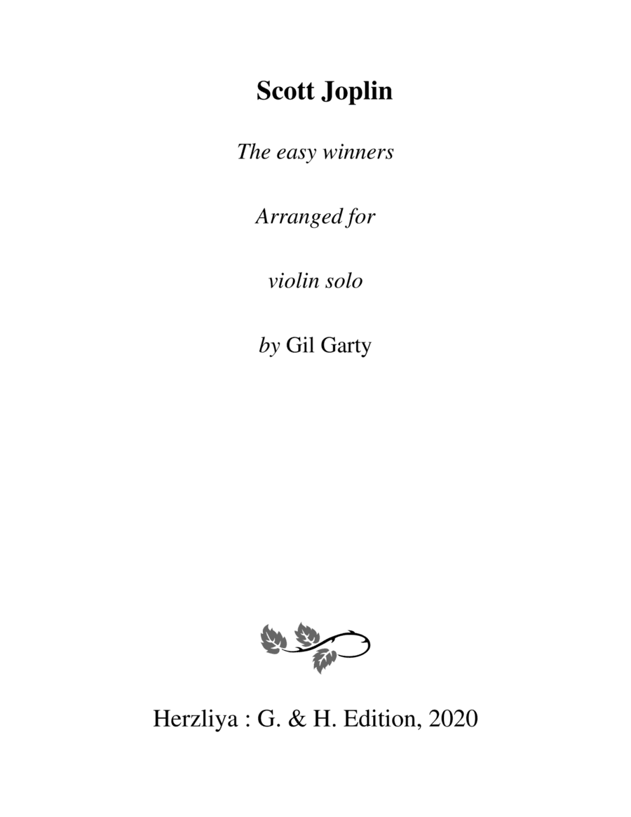 Easy winners (arrangement for violin solo) (arr. Gil Garty)