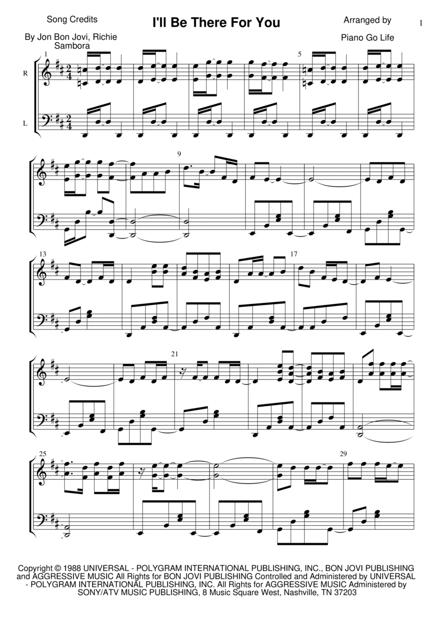 I'll Be There For You (arr. Piano Go Life)
