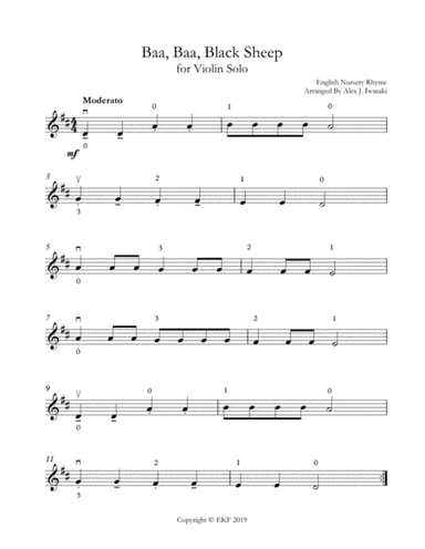 Baa, Baa, Black Sheep for Solo Violin (arr. Alex J. Iwasaki)