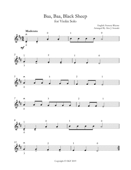 Baa, Baa, Black Sheep for Solo Violin (arr. Alex J. Iwasaki)