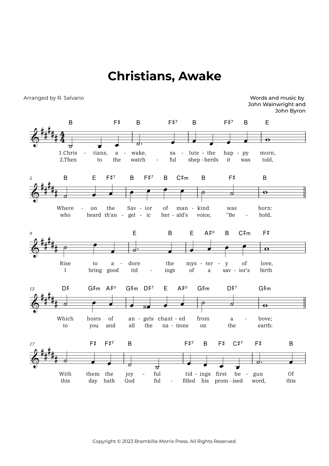 Christians, Awake (Key of B Major) (arr. R. Salvario)