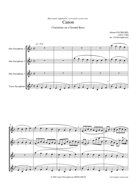 Pachelbel's Canon - Sax Quartet (arr. Anne L Christopherson GRSM ARCM)