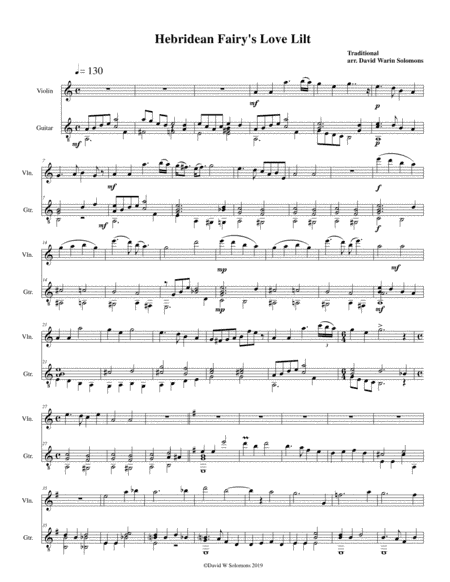 Hebridean fairy's love song (Tha Mi sgith) arranged for violin and guitar (arr. David Warin Solomons)