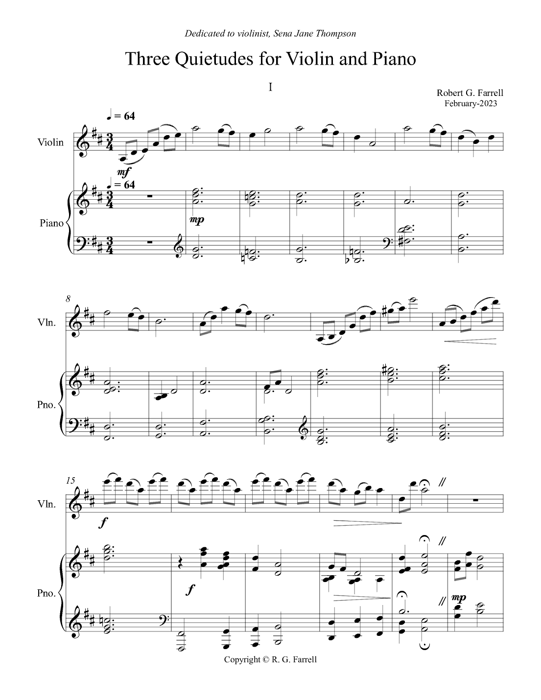 Three Quietudes for Violin and Piano