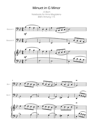 Minuet in G minor BWV Anh. 115 - Bach - Bassoon Duet (arr. Ygor Nunes)