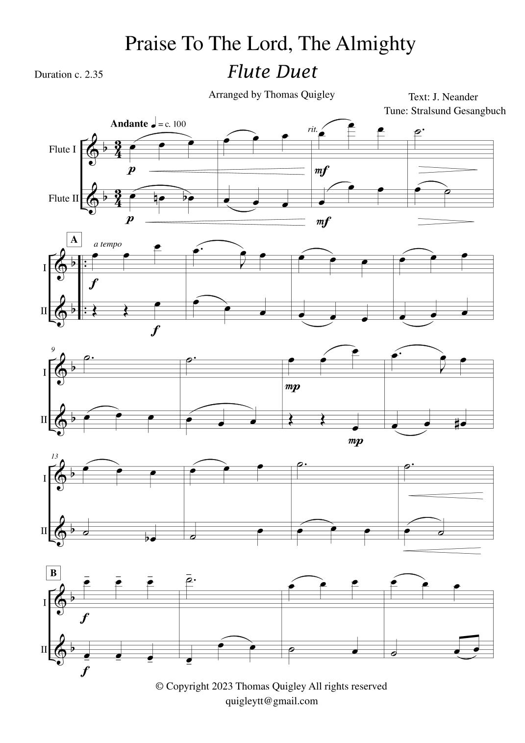 Praise to the Lord, the Almighty (arr. Thomas Quigley)
