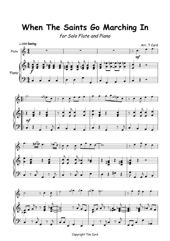When The Saints Go Marching In for Solo Flute and Piano (arr. Tim Curd)